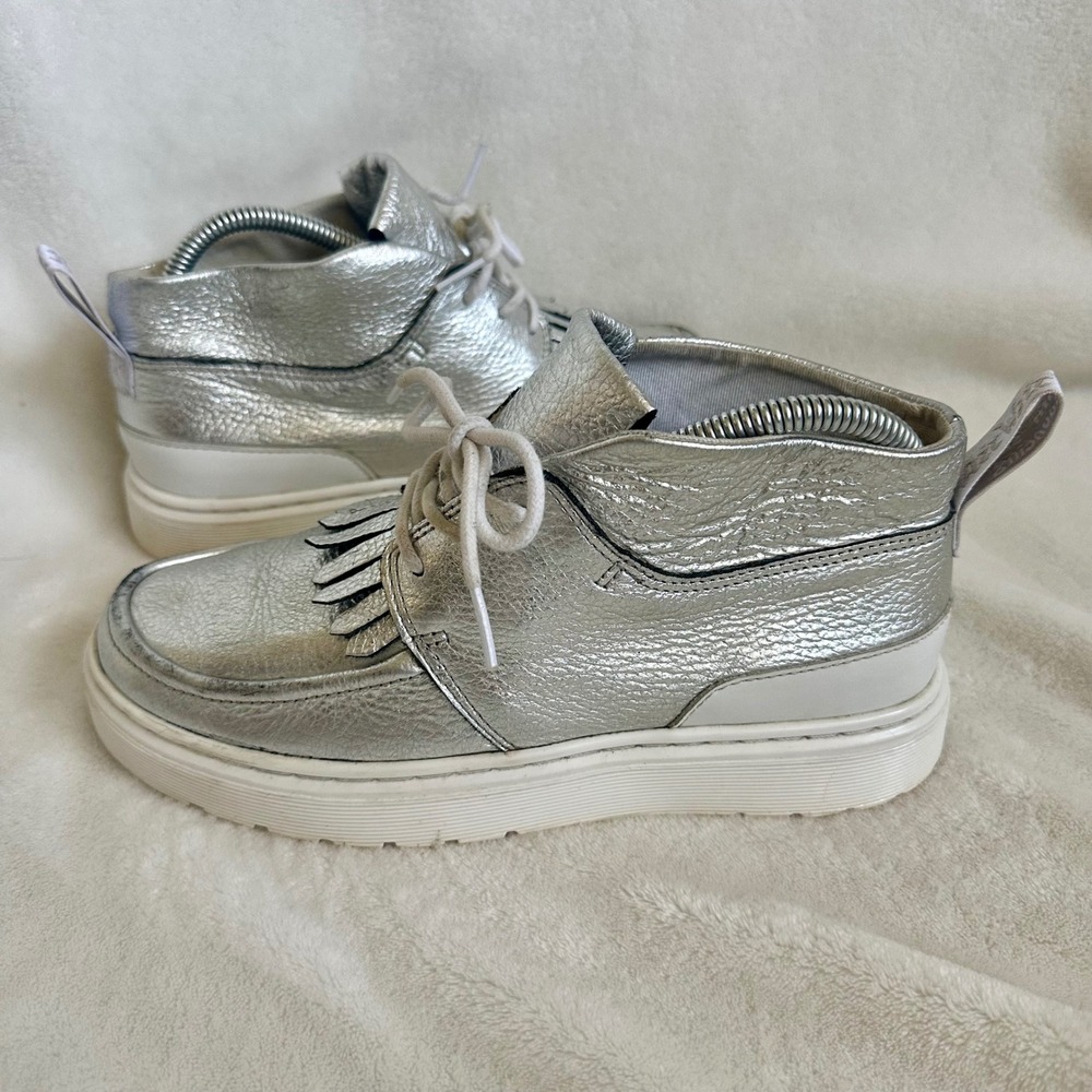Dr. Martens Jemima Silver Metallic Kiltie Leather Chukka‎ Boots Women's Size 7